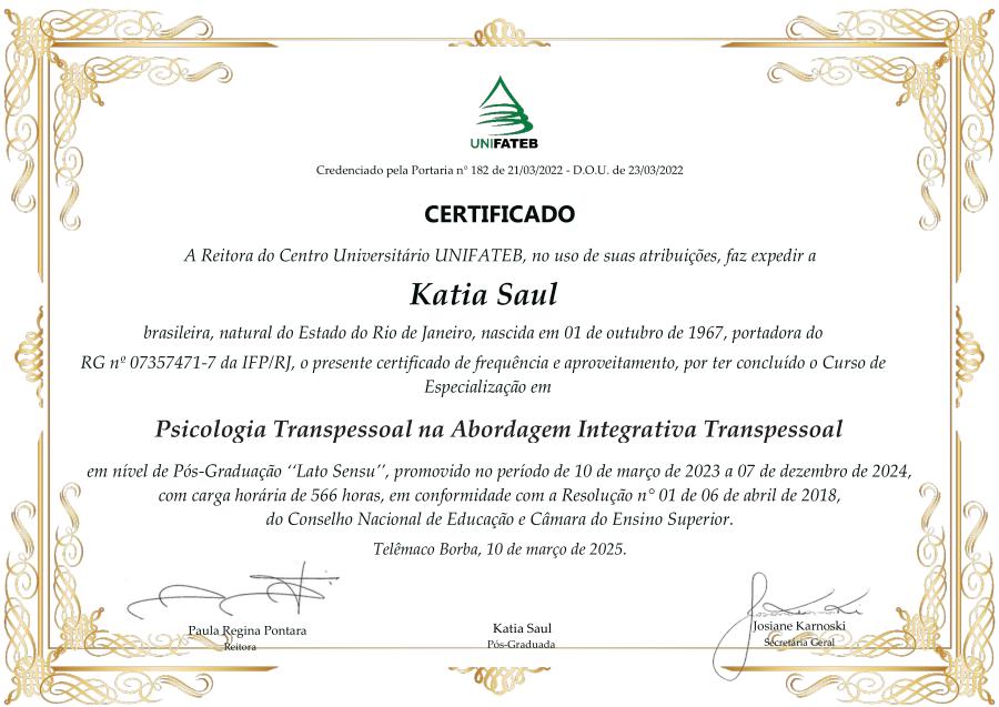Certificado de Pós-Graduação em Psicologia Transpessoal
